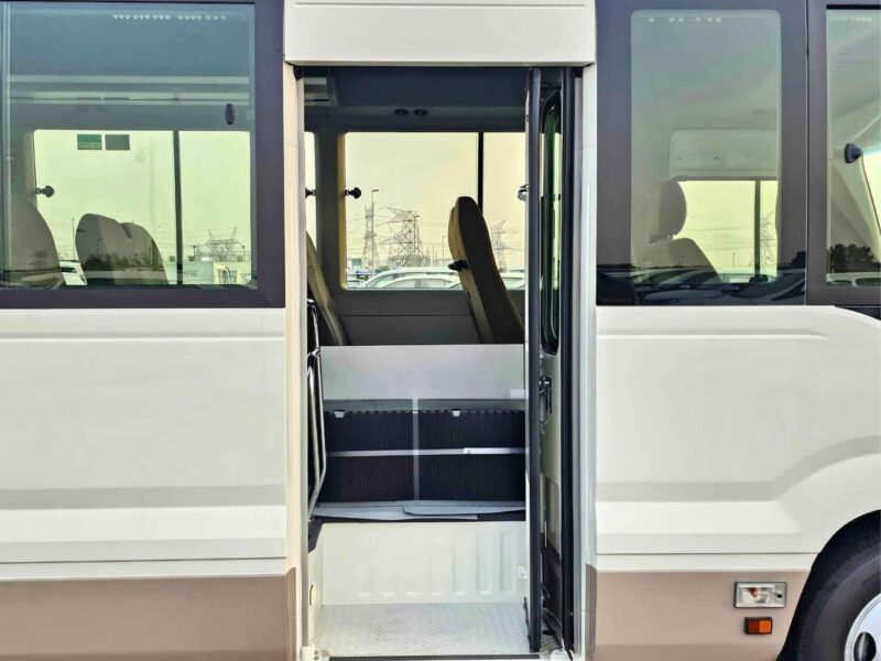 2025 Toyota Coaster 2.7L PETROL MT DUAL TONE 4 Cylinders Engine White Brown Bus