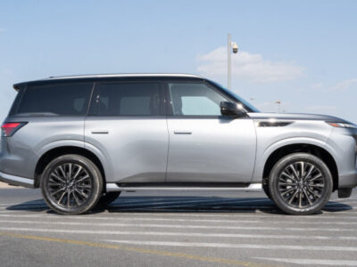 2025 Infiniti QX80 Autograph 3.5-liter V6 Twin-Turbocharged Engine Silver Red SUV