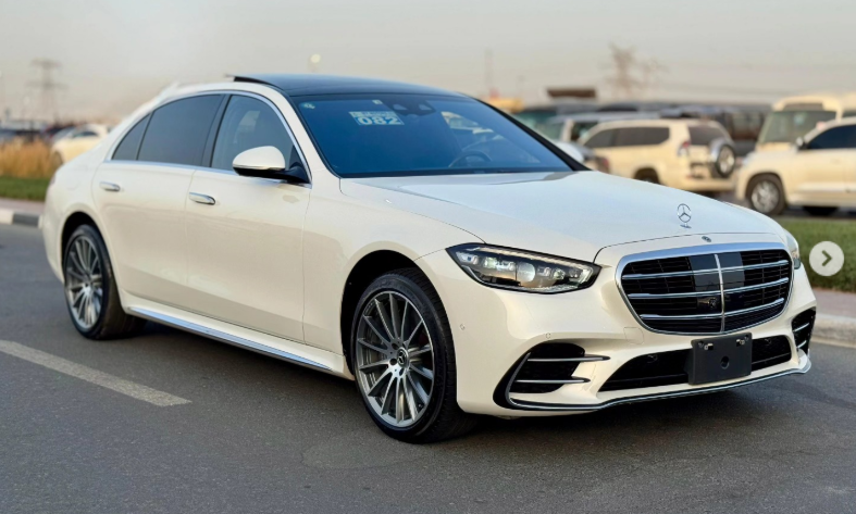 2022 Mercedes-Benz S 500L 3.0-liter turbocharged inline-six Engine White Black Luxury Sedan