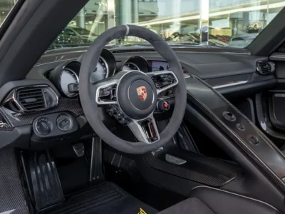 2015 Porsche 918 Spyder Weissach Package 4.6 liters V8 Petrol Engine Silver Black Sports Car