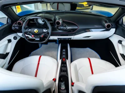 2023 Ferrari F8 Spider 3.9 Liters 8 Cylinders Petrol Engine Blue White Sports Car