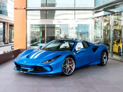 2023 Ferrari F8 Spider 3.9 Liters 8 Cylinders Petrol Engine Blue White Sports Car