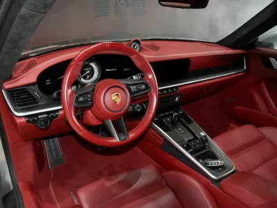 2021 Porsche Carrera / 911 Turbo S 3.7L twin-turbo flat-six Engine Silver Red Sports Car