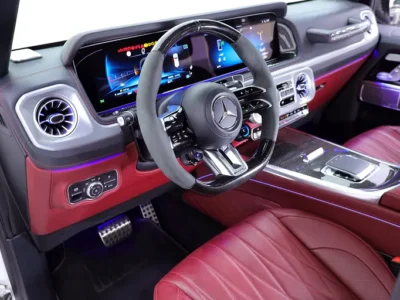 2025 Mercedes-Benz G-Class G 63 AMG 4.0L V8 Biturbo White Maroon SUV DOUBLE NIGHT PACKAGE