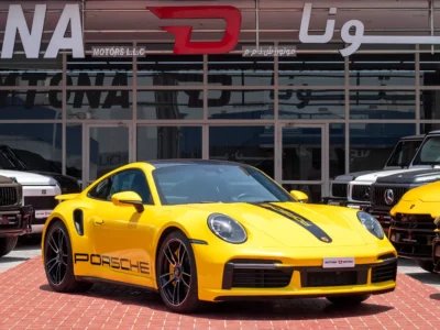 2022 Porsche 911 Turbo S V6 3.7L twin-turbocharged Petrol Engine Yellow Black Sports Car