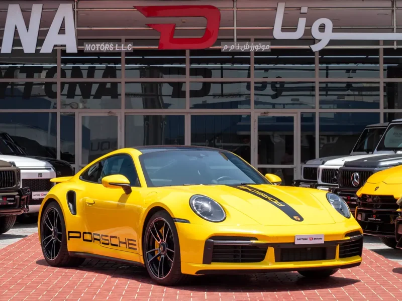 2022 Porsche 911 Turbo S V6 3.7L twin-turbocharged Petrol Engine Yellow Black Sports Car