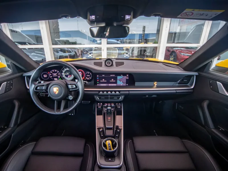 2022 Porsche 911 Turbo S V6 3.7L twin-turbocharged Petrol Engine Yellow Black Sports Car