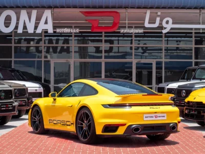 2022 Porsche 911 Turbo S V6 3.7L twin-turbocharged Petrol Engine Yellow Black Sports Car