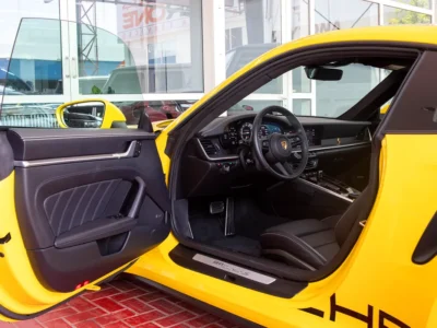 2022 Porsche 911 Turbo S V6 3.7L twin-turbocharged Petrol Engine Yellow Black Sports Car