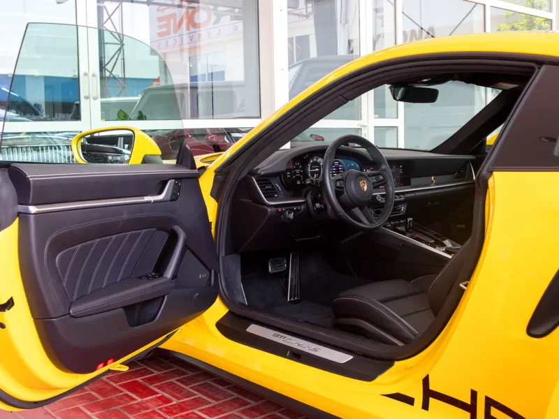 2022 Porsche 911 Turbo S V6 3.7L twin-turbocharged Petrol Engine Yellow Black Sports Car