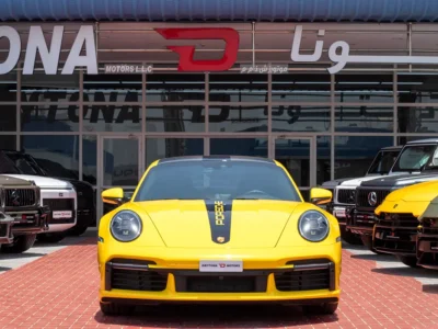 2022 Porsche 911 Turbo S V6 3.7L twin-turbocharged Petrol Engine Yellow Black Sports Car