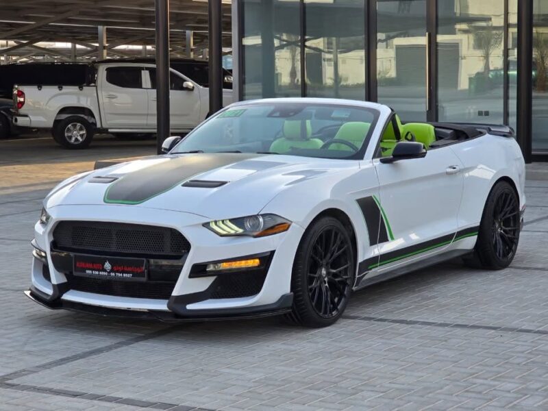 2021 Ford Mustang 2.3L EcoBoost Four-Cylinder Engine White Green Convertible American Specs