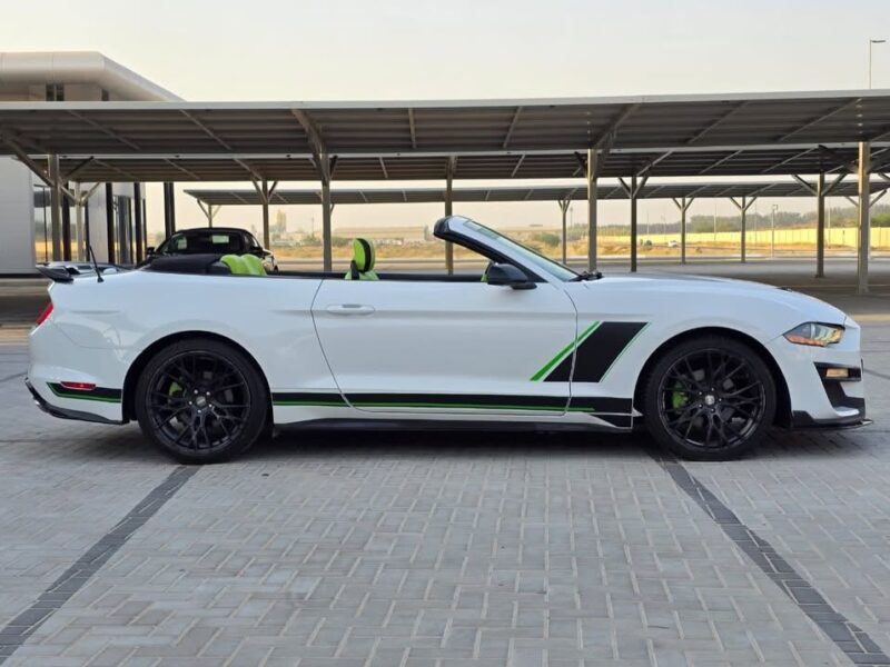 2021 Ford Mustang 2.3L EcoBoost Four-Cylinder Engine White Green Convertible American Specs