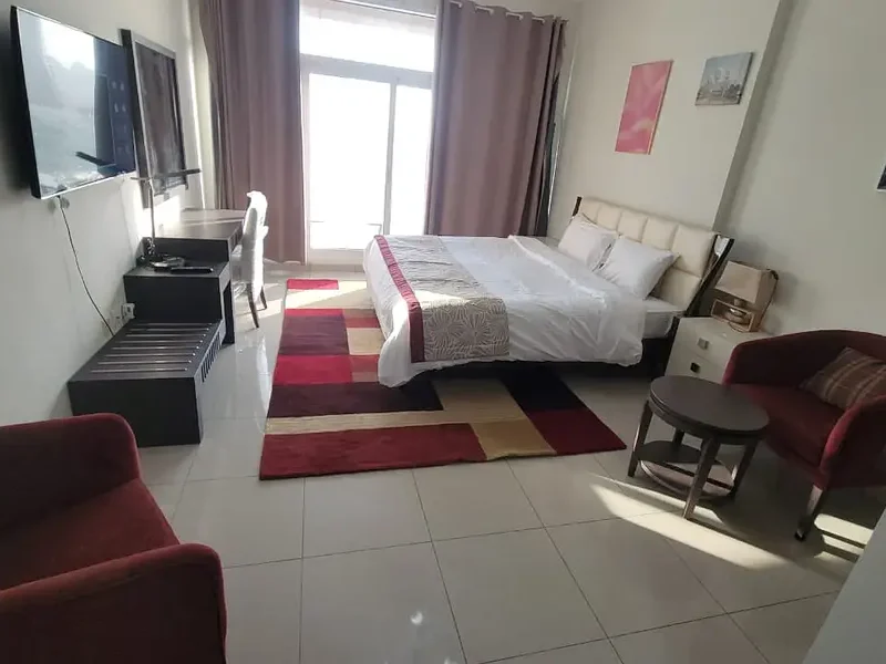 415 sqft Furnished Studio @4800 | 12 Chqs | near Miracle Gdn | Balcony I Car Park