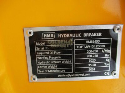 2024 HMB 1650 Hydraulic Breaker Fits 35 – 50 ton Excavators