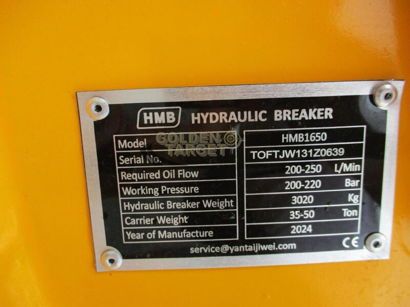 2024 HMB 1650 Hydraulic Breaker Fits 35 – 50 ton Excavators