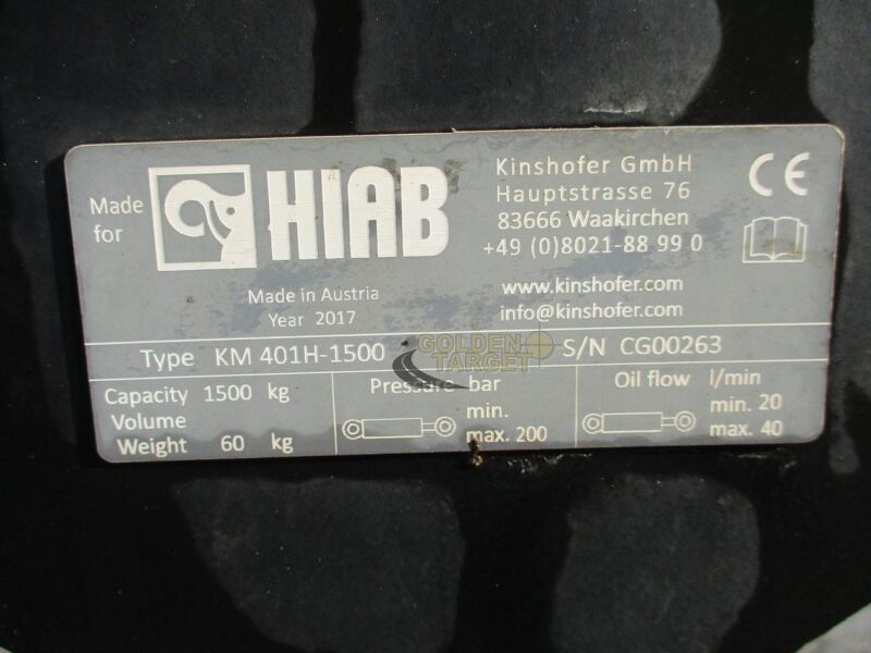 2017 KINSHOFER KM401H-1500 Pallet Fork Clamp