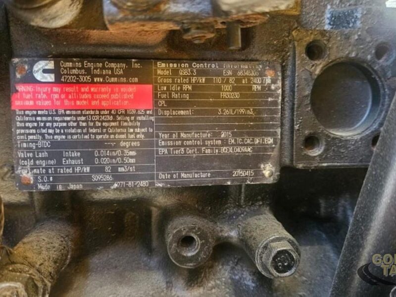 2015 VERMEER BC1200XL Brush Chipper 4 Cylinder Cummins 3.3L Diesel Engine Yellow